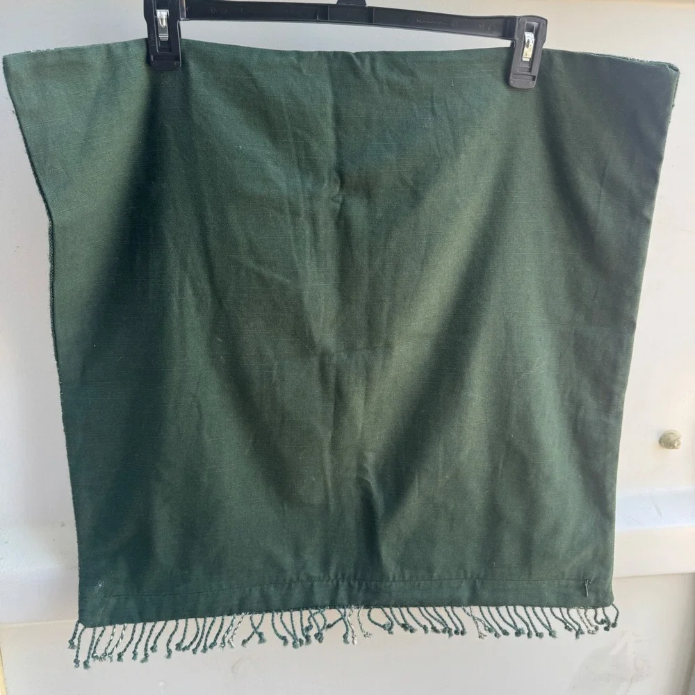 Pottery Barn Pillow Cover 24x24 Green Cotton wool Striped Plaid Fringe Tassel